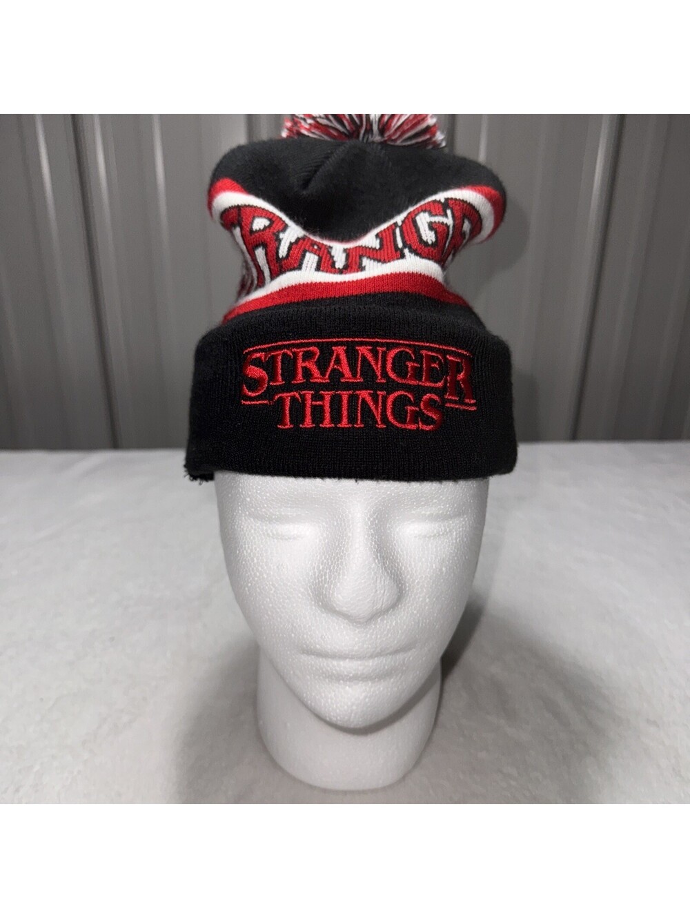 Loungefly x Stranger Things Beanie Cap Black Red Knit Pom Hat Netflix TV Show.